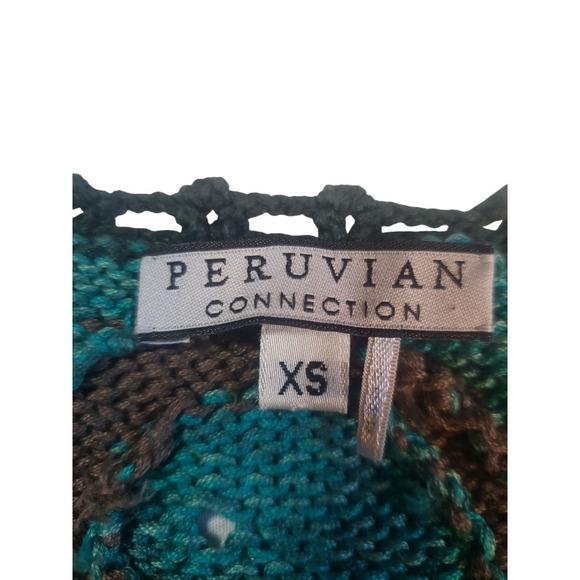 Peruvian Connection Sweater Womens XS Blue Floral Knit Quarter Sleeve Pullover - Picture 7 of 14